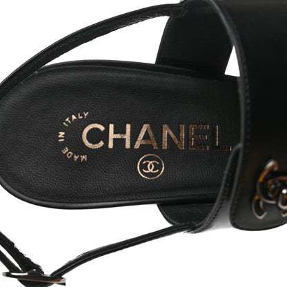 Chanel Lambskin Logo CC Turnlock Sandals 39.5 Black 7 of 9