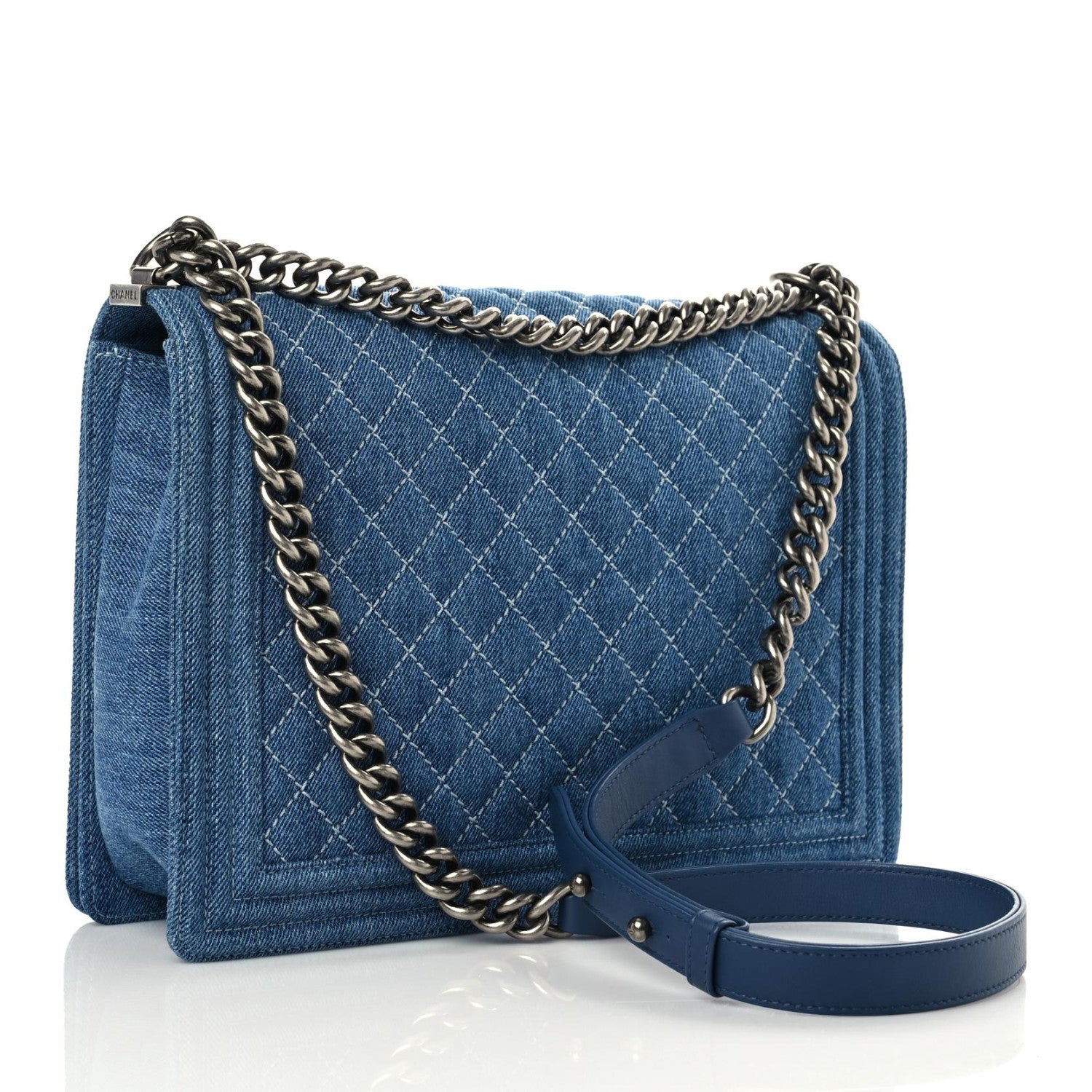 Chanel Denim Quilted Large Boy Flap Blue 2 of 10