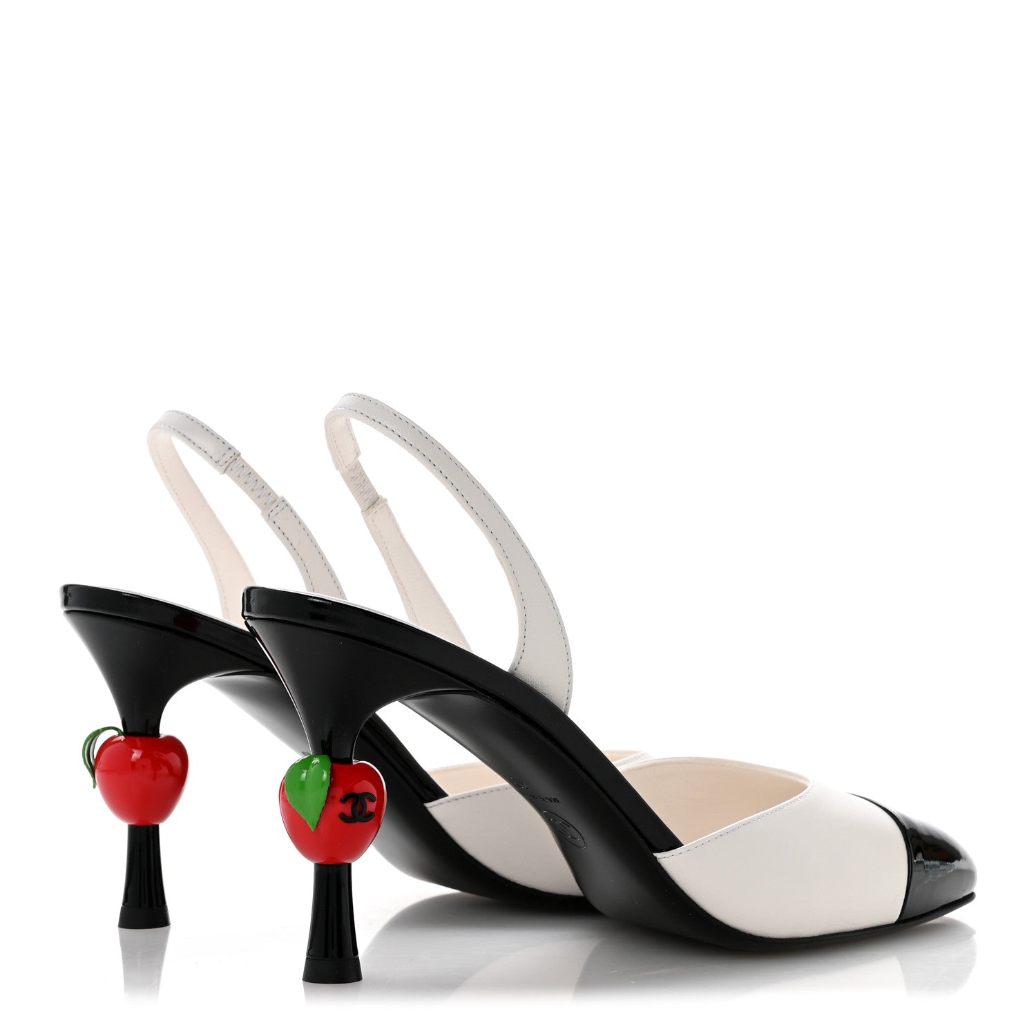 Chanel Lambskin Patent Cap Toe CC Apple Slingback Pumps 40 White Black 5 of 10
