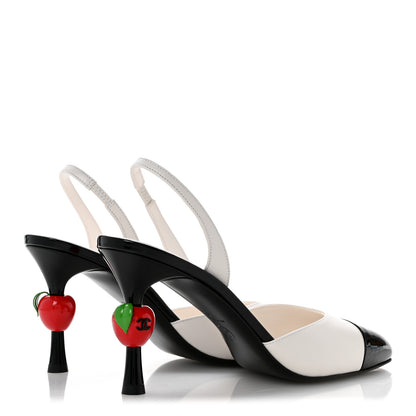 Chanel Lambskin Patent Cap Toe CC Apple Slingback Pumps 40 White Black 5 of 10