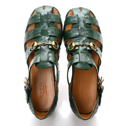Gucci Ostrich Millenium Mens Horsebit Sandals 10 Vintage Green 2 of 9