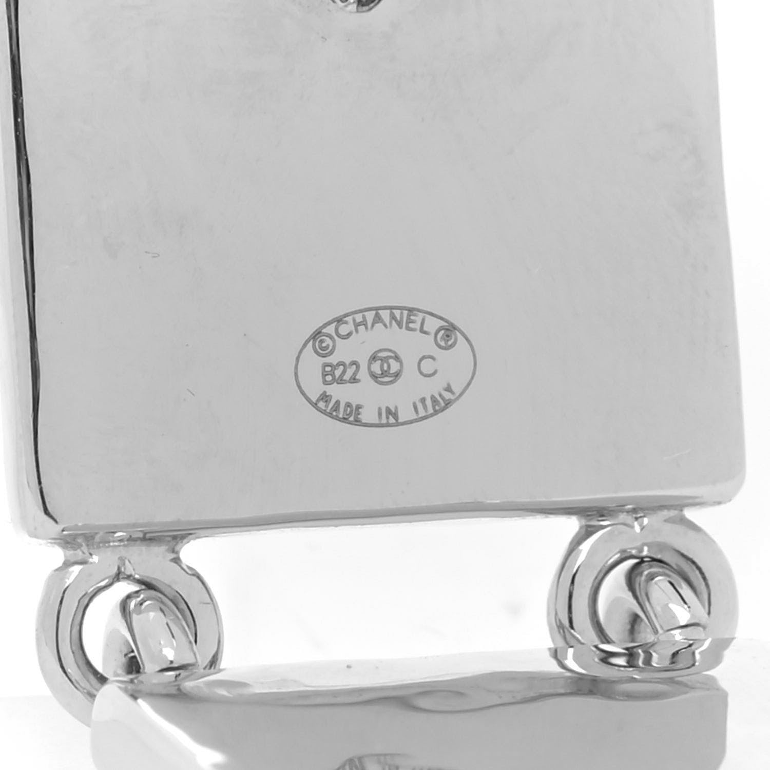 Chanel Metal Crystal Cha-Nel Logo Drop Earrings Silver 7 of 7