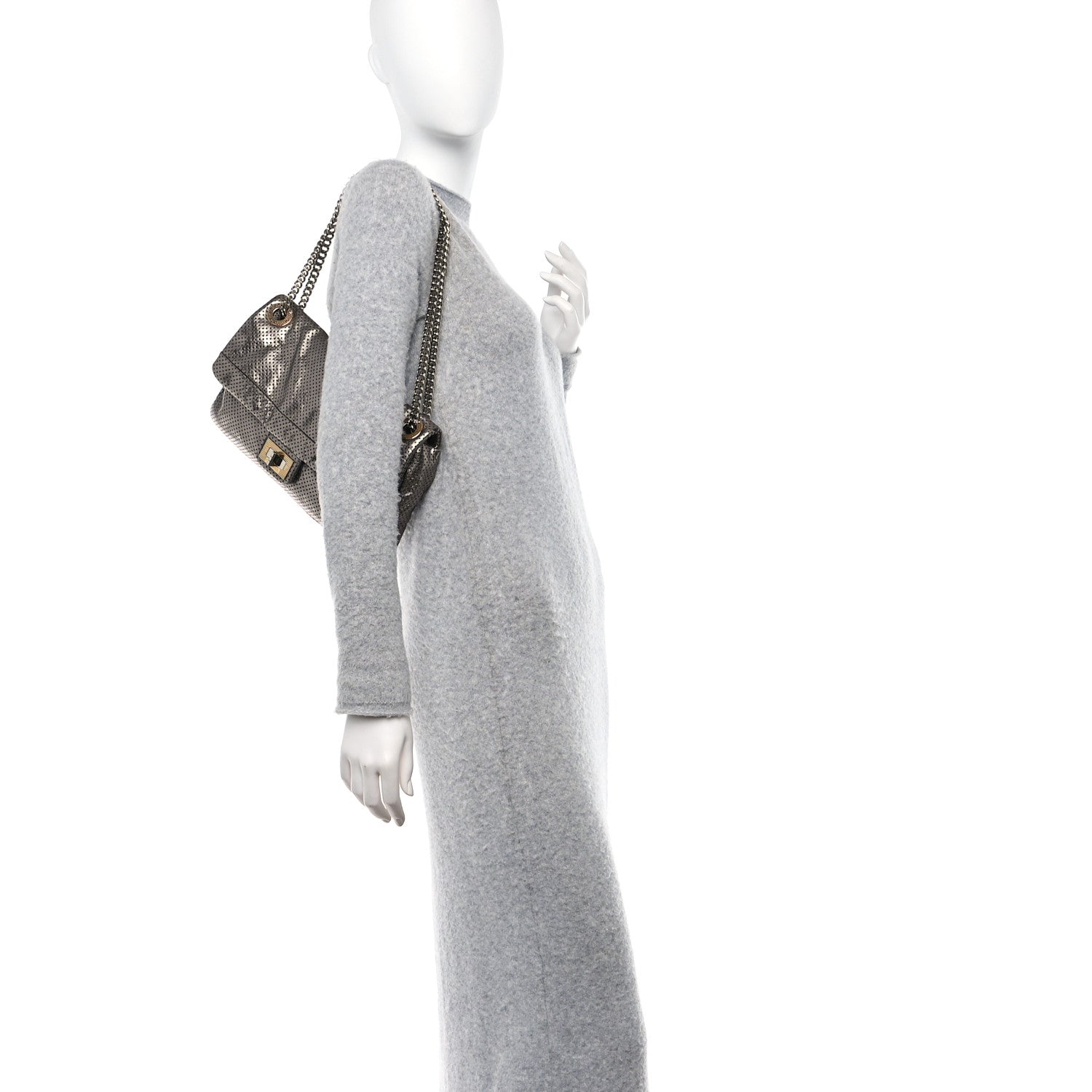 Chanel Metallic Crackled Calfskin Perforated Drill Flap Silver 2 of 10
