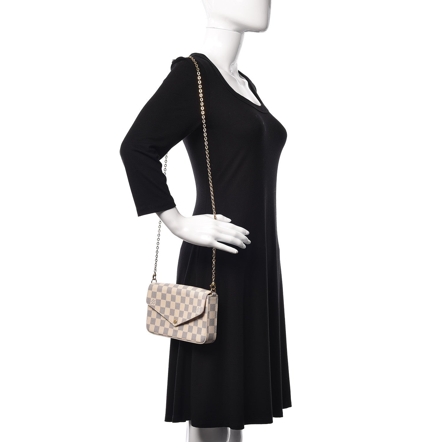 Louis Vuitton Damier Azur Pochette Felicie Chain Wallet Rose Ballerine 2 of 9