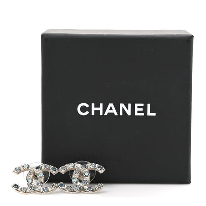 Chanel Crystal CC Earrings Silver Blue 5 of 5