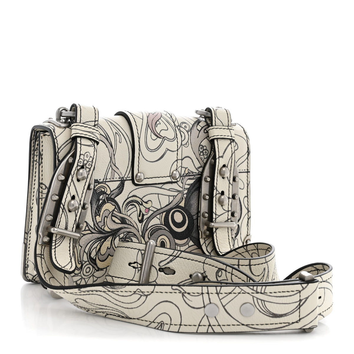 X JAMES JEAN Glace Calfskin Rabbit Print Cahier Bag Opaline