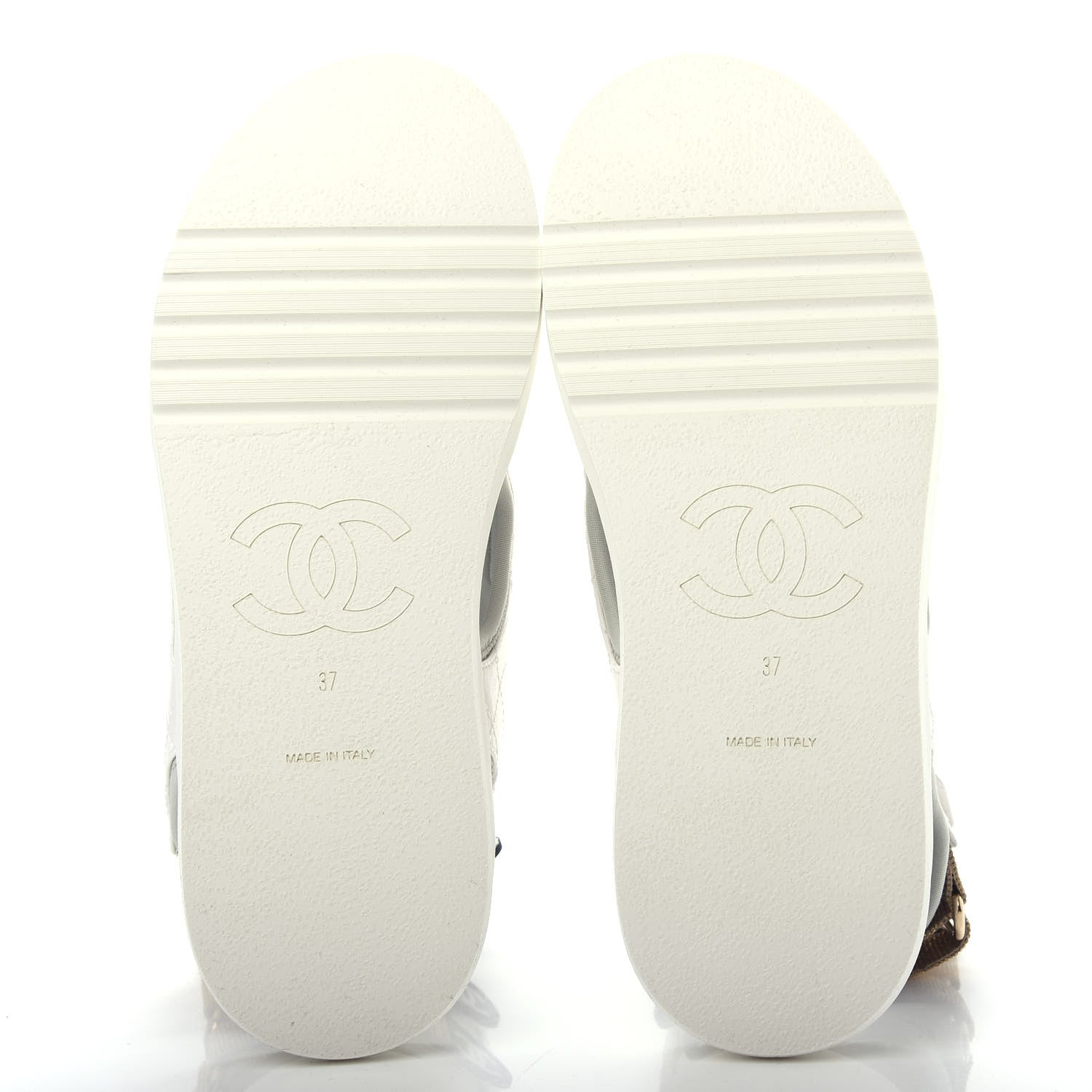 Chanel Goatskin Fabric Gladiator Sandals 37 White Light Grey Navy Blue 6 of 11