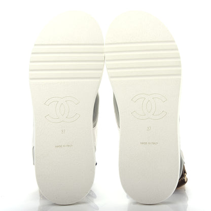 Chanel Goatskin Fabric Gladiator Sandals 37 White Light Grey Navy Blue 6 of 11