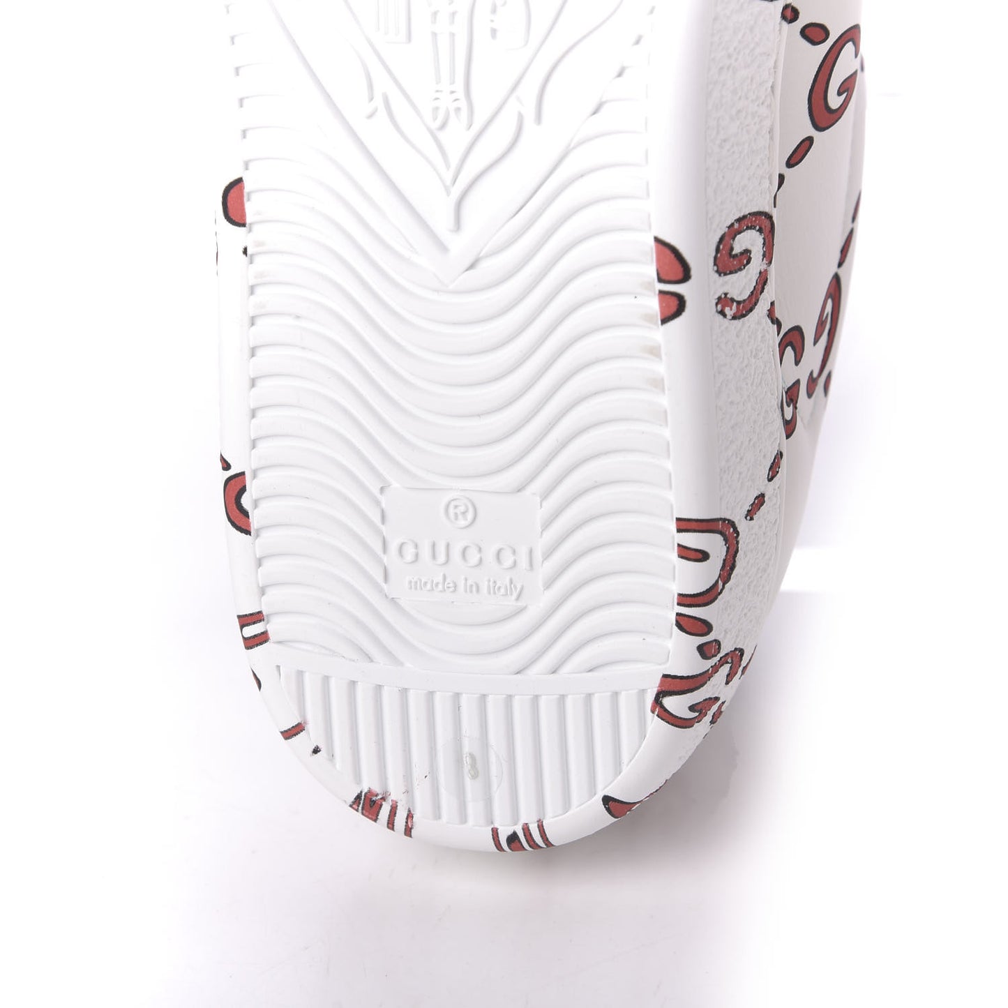 Calfskin GucciGhost Print Mens Ace Sneakers 8 White Hibiscus Red