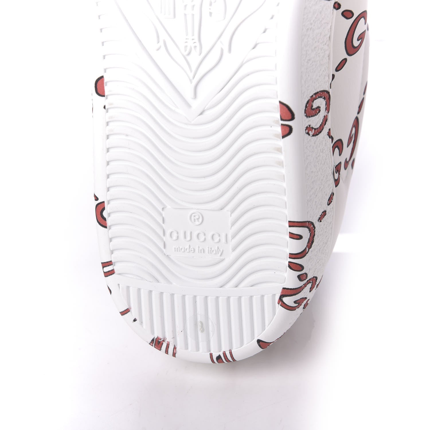 Gucci Calfskin GucciGhost Print Mens Ace Sneakers 8 White Hibiscus Red 7 of 11