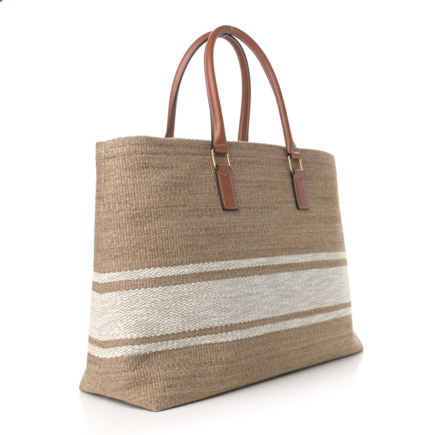 Textile Calfskin Horizontal Cabas Beige Tan