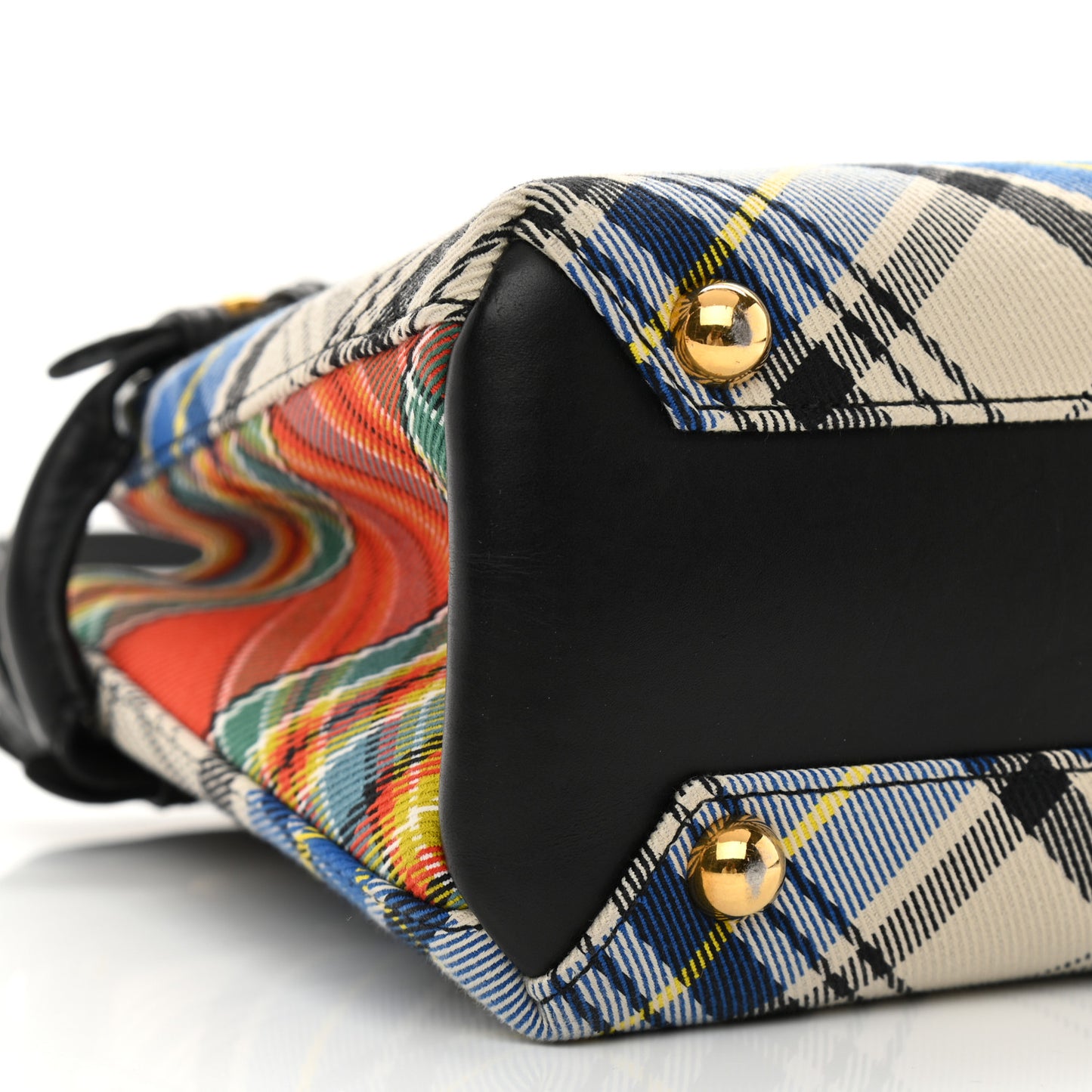 Tartan Mix Small Banner Tote Blue White