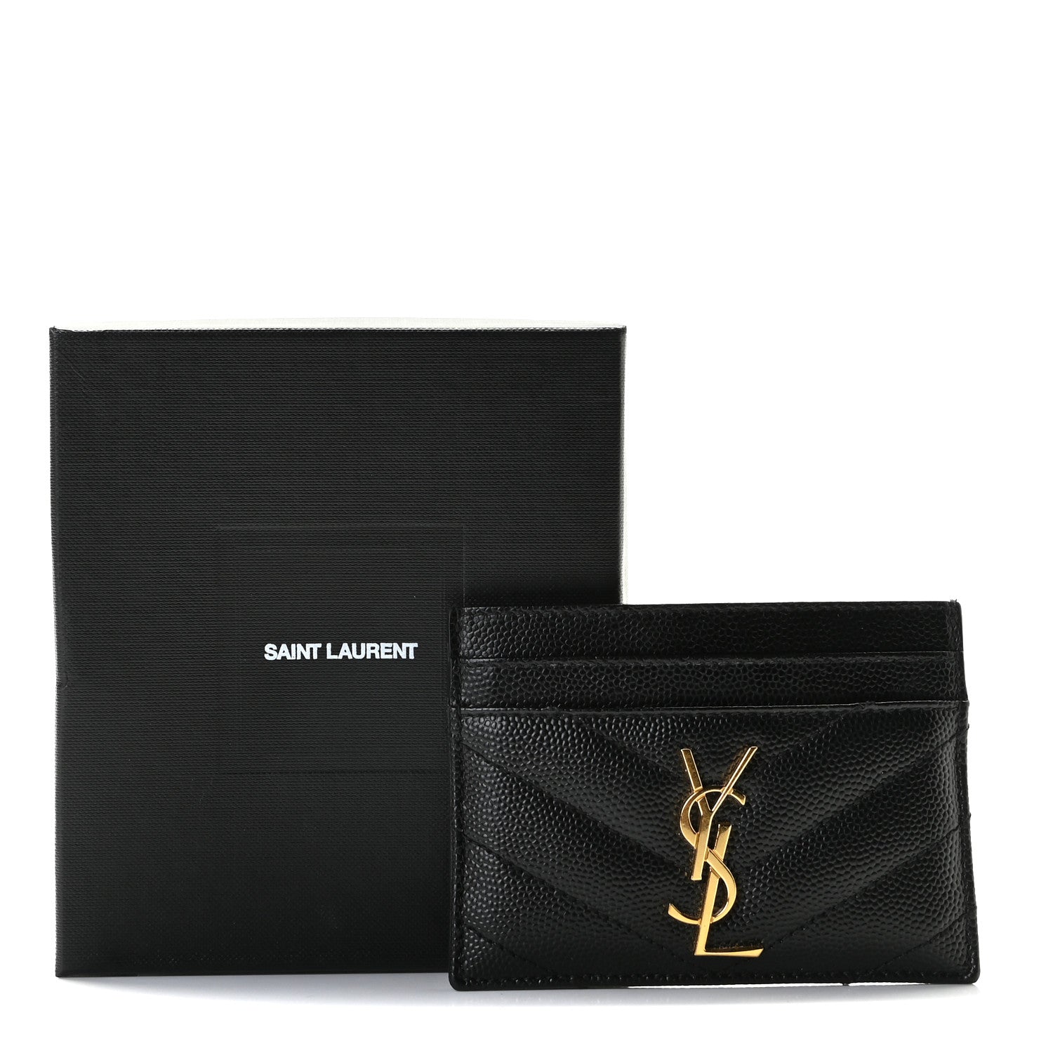Saint Laurent Grain De Poudre Matelasse Chevron Monogram Credit Card Case Black 7 of 7