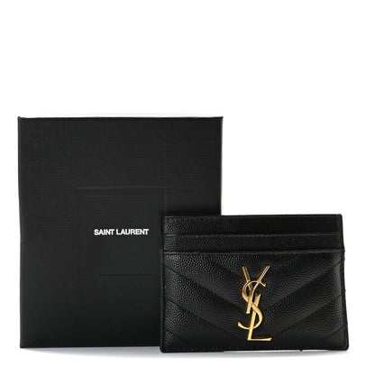 Saint Laurent Grain De Poudre Matelasse Chevron Monogram Credit Card Case Black 7 of 7