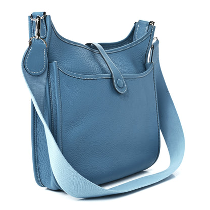 Hermes Taurillon Clemence Evelyne II PM Blue Jean 3 of 10
