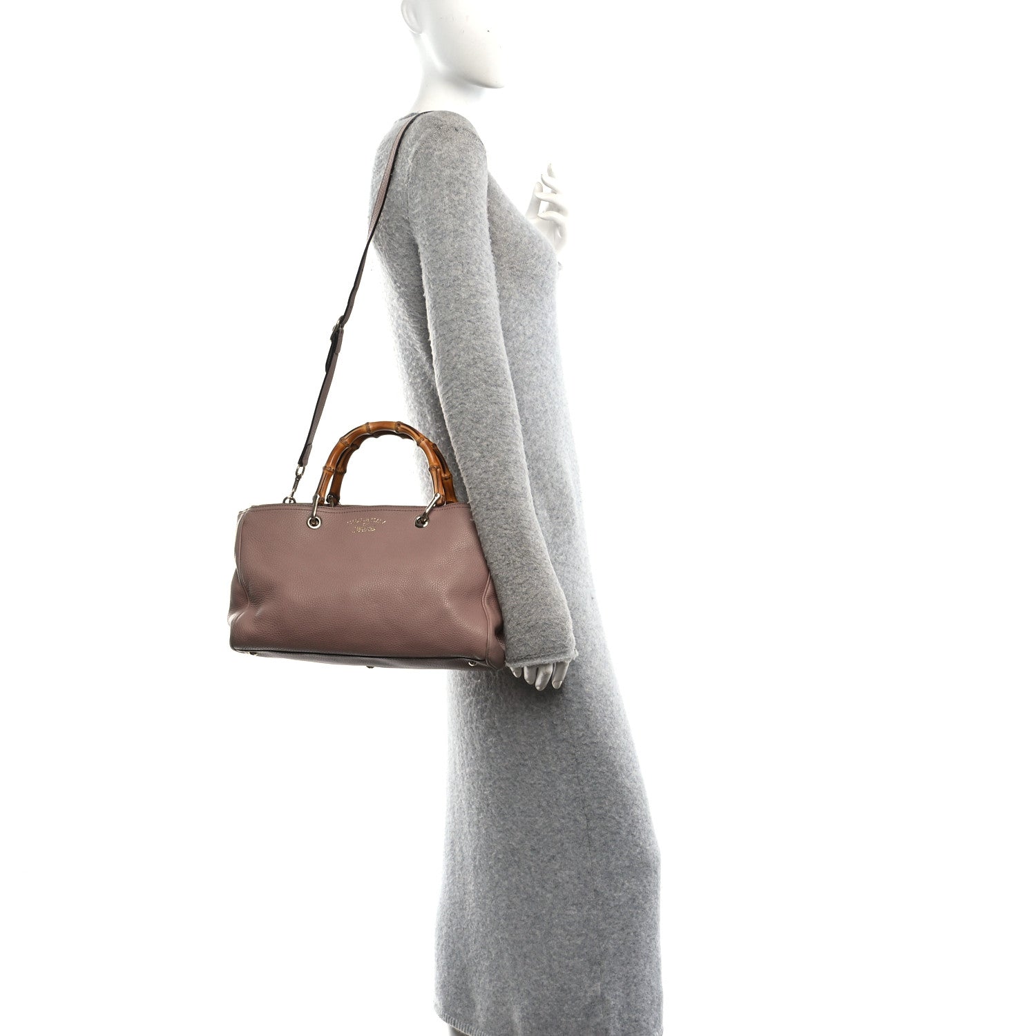 Gucci Pebbled Calfskin Medium Bamboo Shopper Tote Dark Cipria 2 of 11