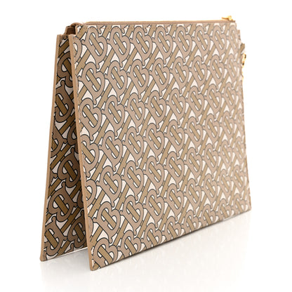 Burberry Calfskin Monogram Panola Zip Pouch Beige 3 of 10