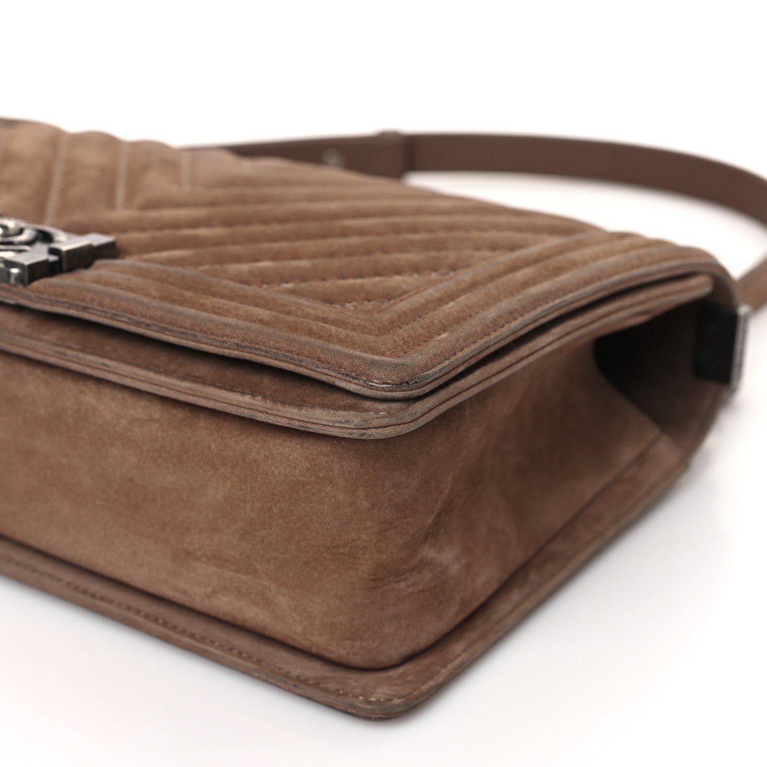 Chanel Nubuck Chevron Quilted New Medium Boy Flap Brown 9 of 12