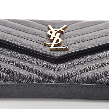 Saint Laurent Grain De Poudre Matelasse Chevron Monogram Chain Wallet Black 11 of 14