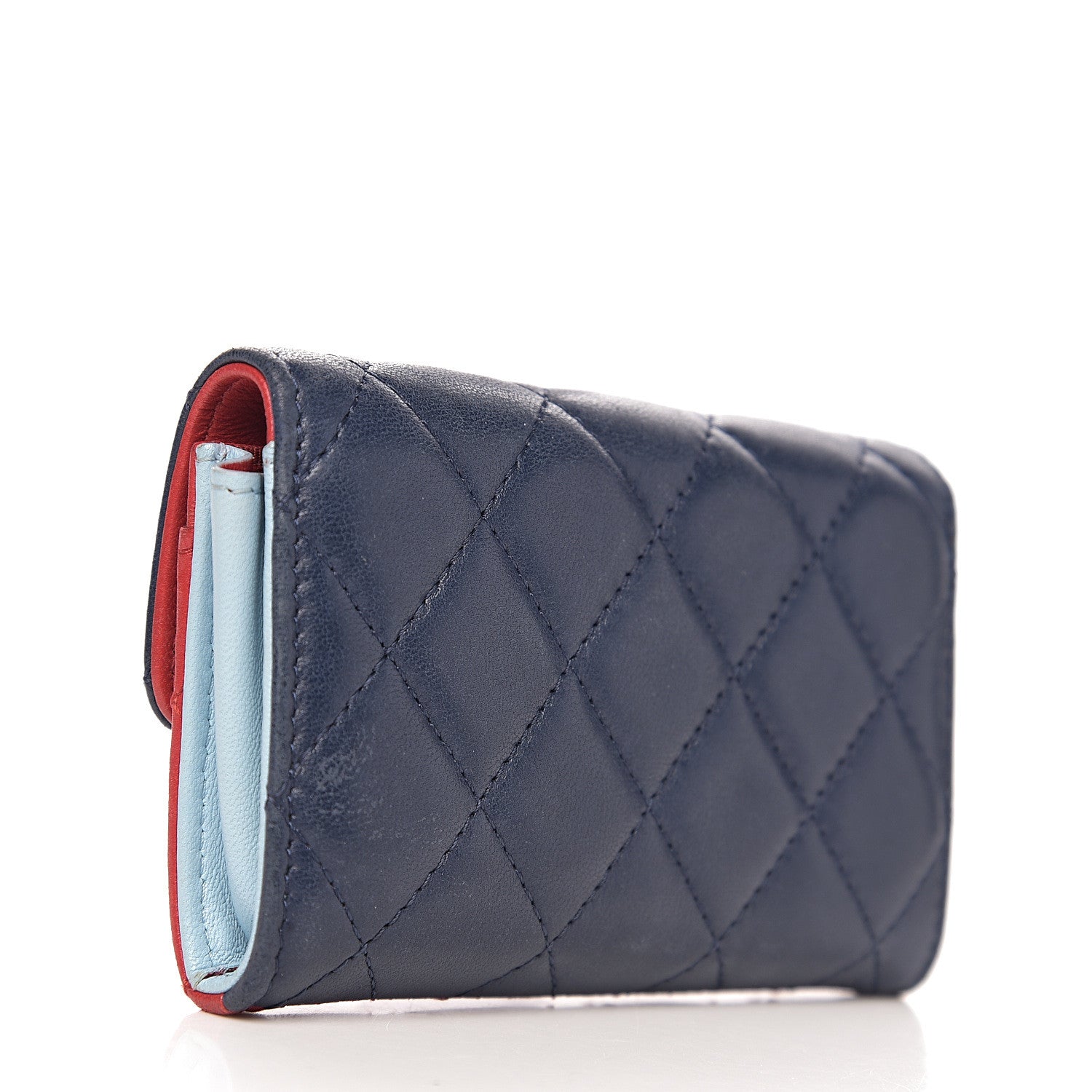 Chanel Lambskin Quilted Tri-Color Card Holder Navy Red Grey 2 of 7