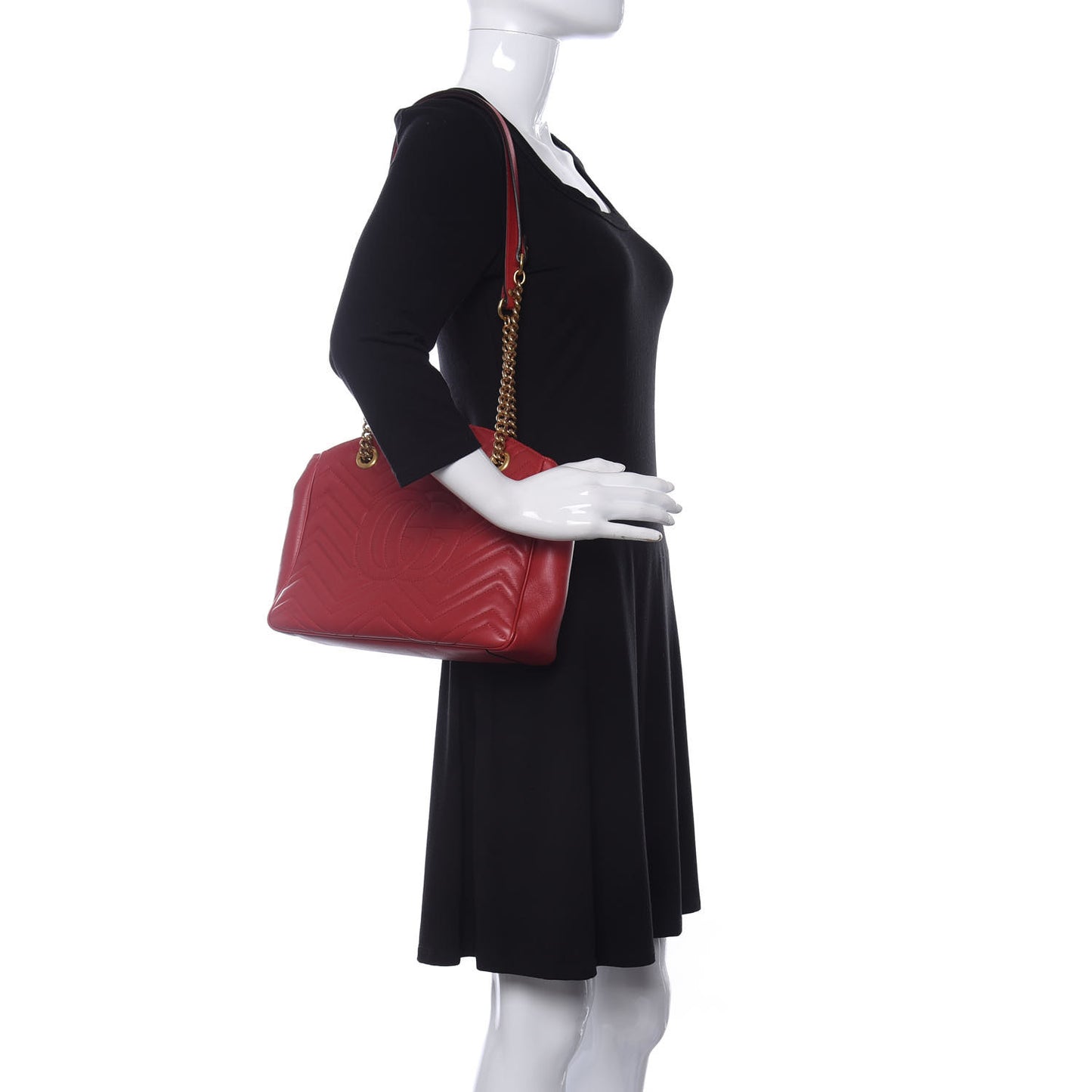 Calfskin Matelasse Medium GG Marmont Open Top Shoulder Bag Hibiscus Red