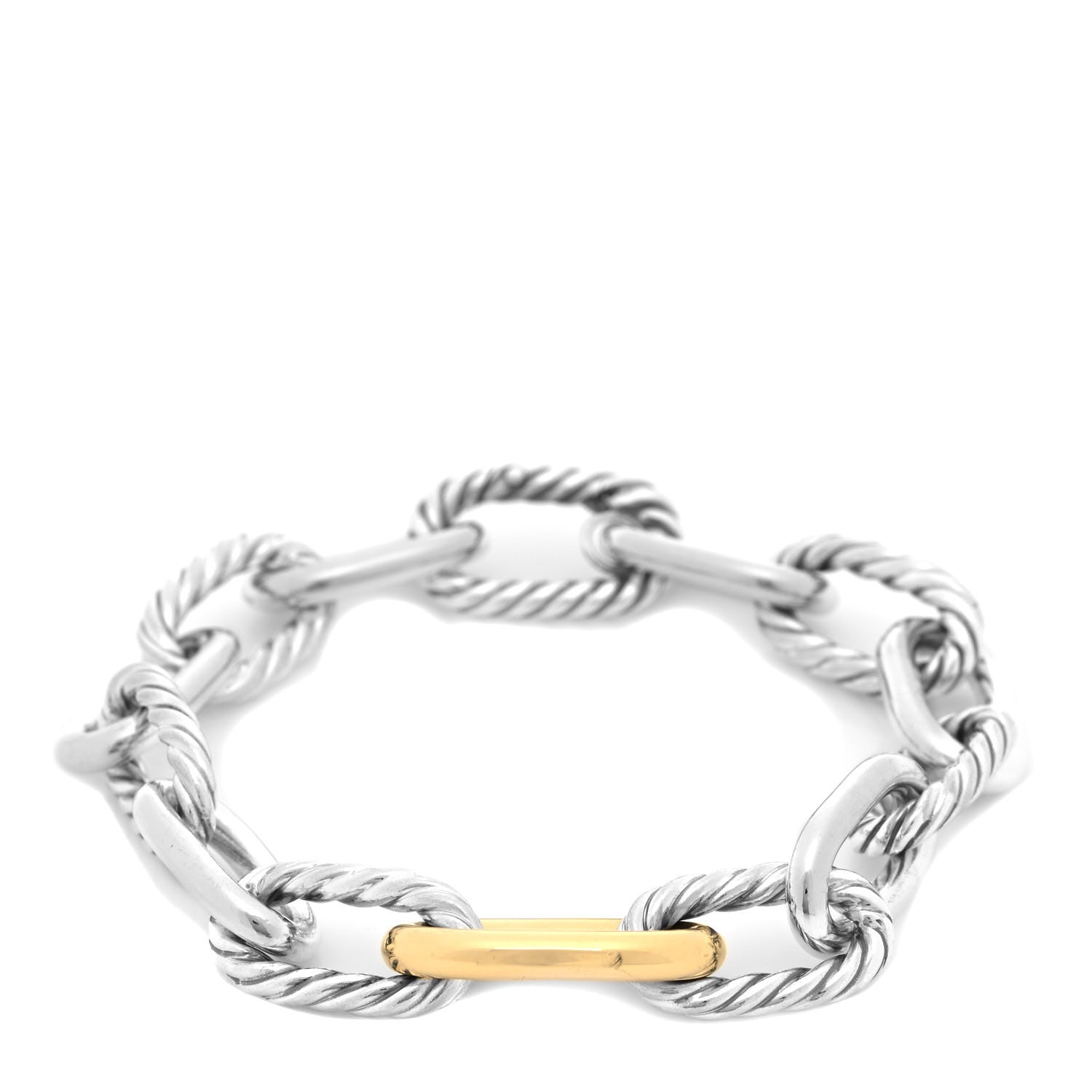 David Yurman Sterling Silver 18K Yellow Gold 13.5mm Large Madison Cable Link Bracelet 1 of 5