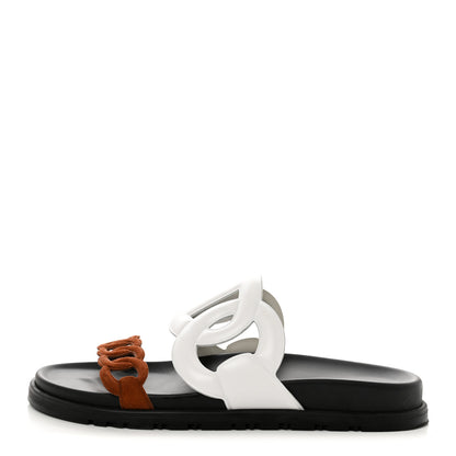 Hermes Suede Goatskin Nappa Extra Sandals 37.5 White Gold 1 of 9