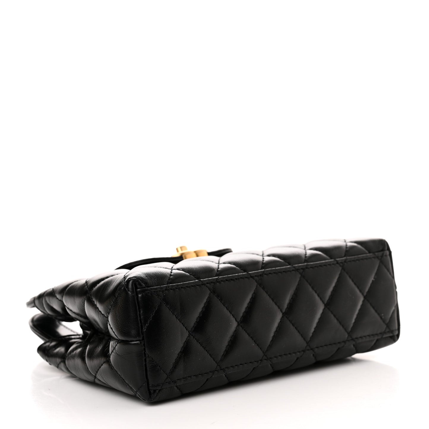 Shiny Aged Calfskin Quilted Nano Kelly Shopper Black
