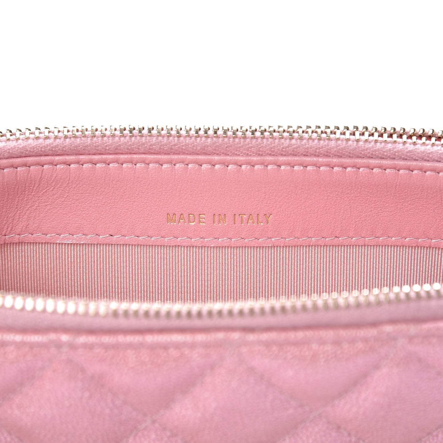 Iridescent Caviar Quilted Clutch With Chain Rose
