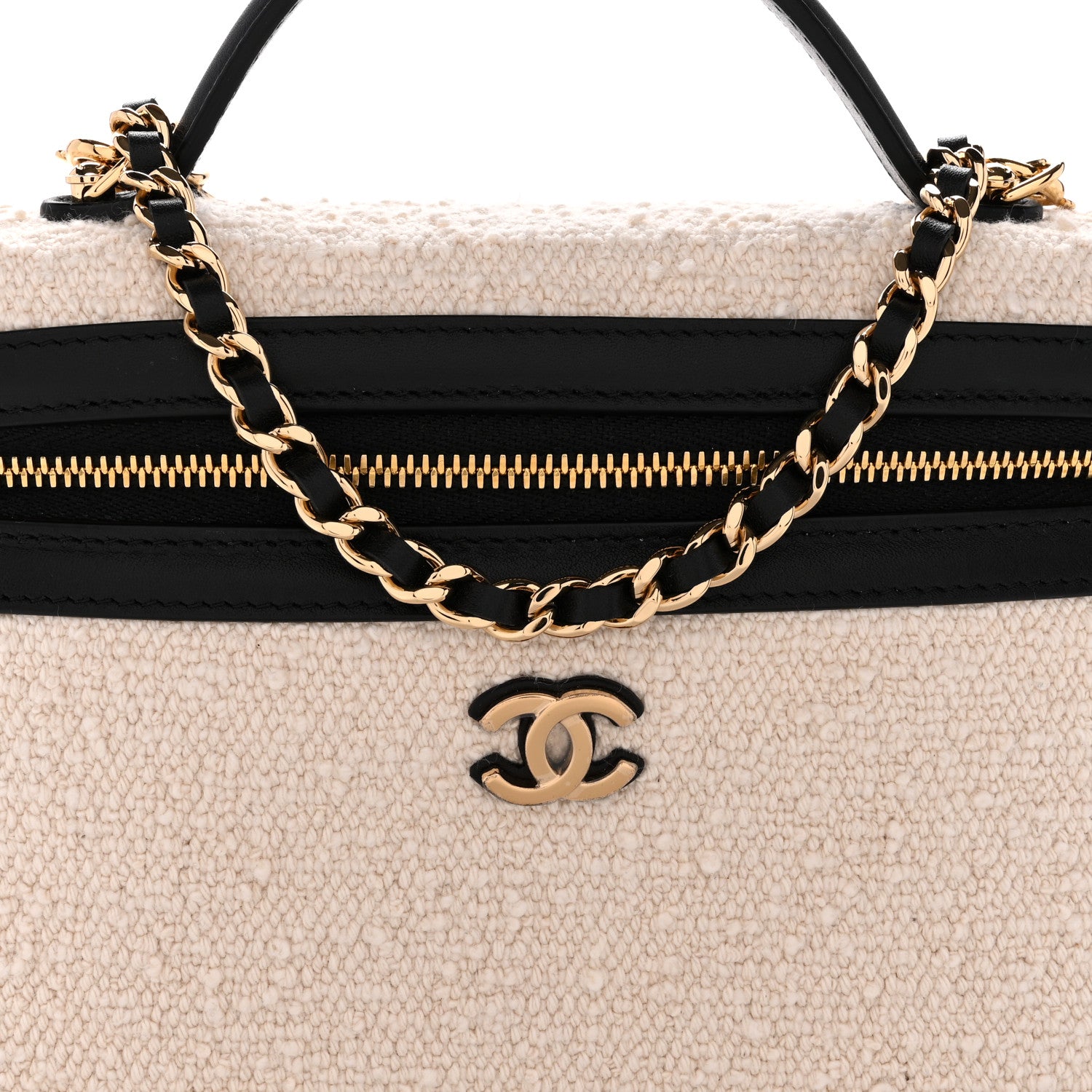 Chanel Tweed Calfskin Top Handle Slim Vanity Case With Chain Black Beige 8 of 11
