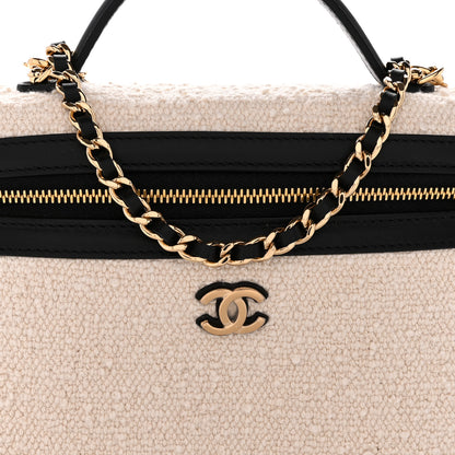 Chanel Tweed Calfskin Top Handle Slim Vanity Case With Chain Black Beige 8 of 11