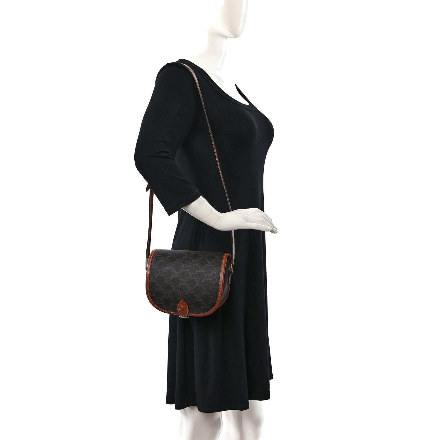 Celine Triomphe Canvas Medium Folco Bag Tan 2 of 8