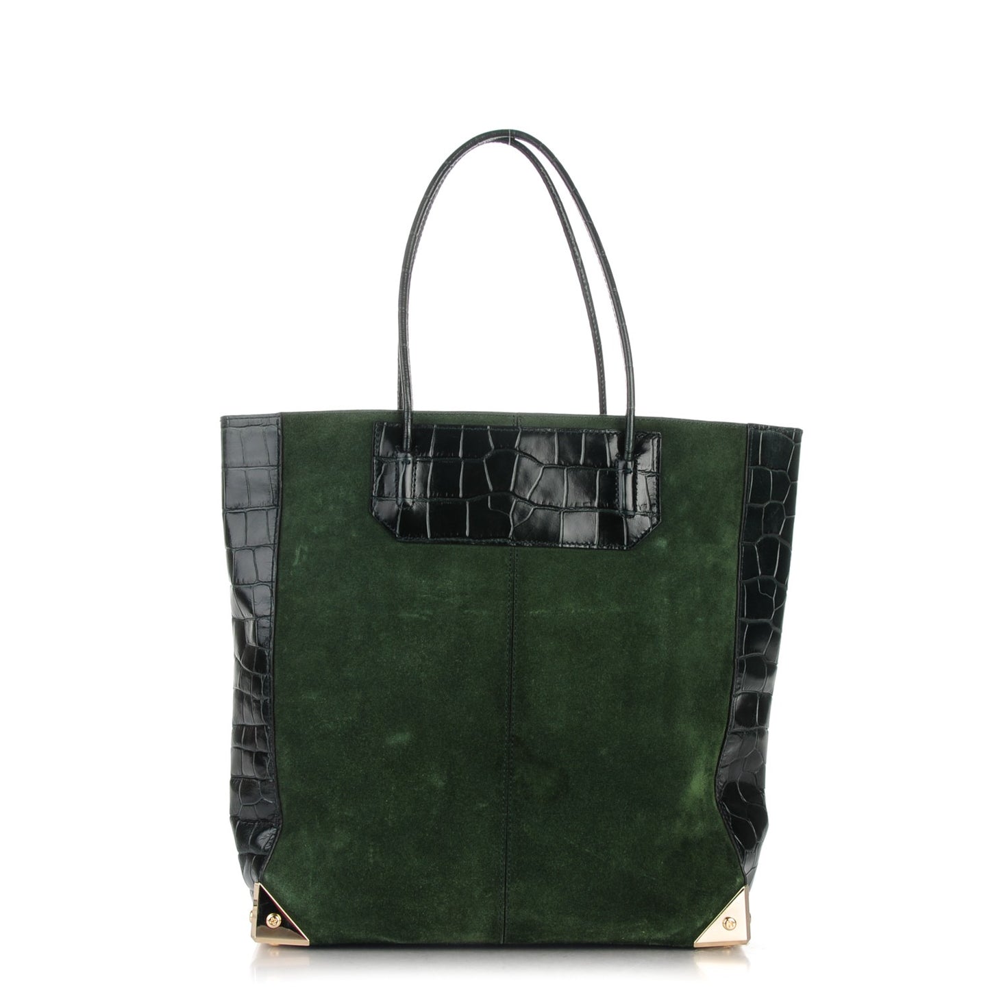 Suede Calfskin Crocodile Embossed Prisma Skeletal Tote Serpentine Green Pale Gold Hardware