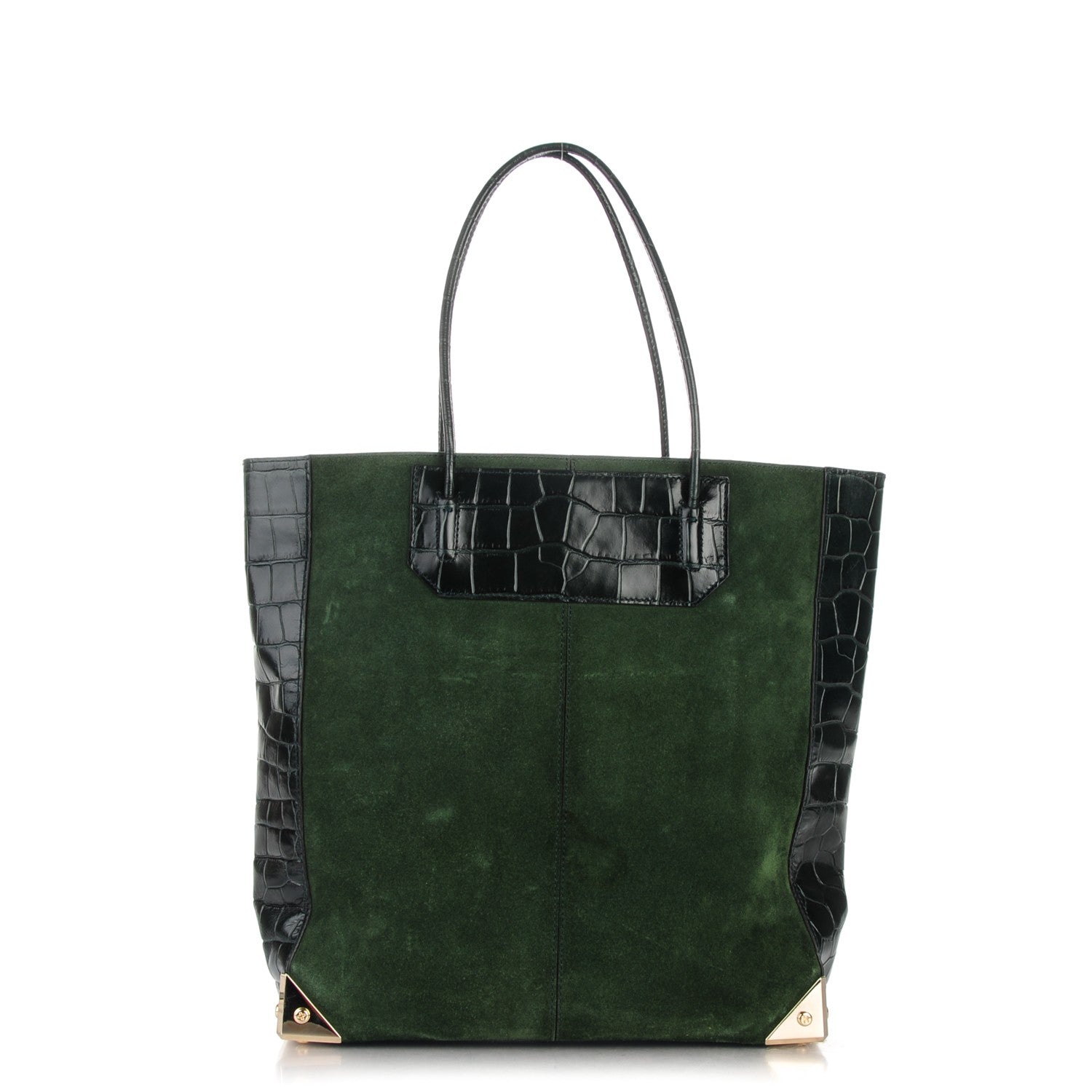 Alexander Wang Suede Calfskin Crocodile Embossed Prisma Skeletal Tote Serpentine Green Pale Gold Hardware 1 of 6