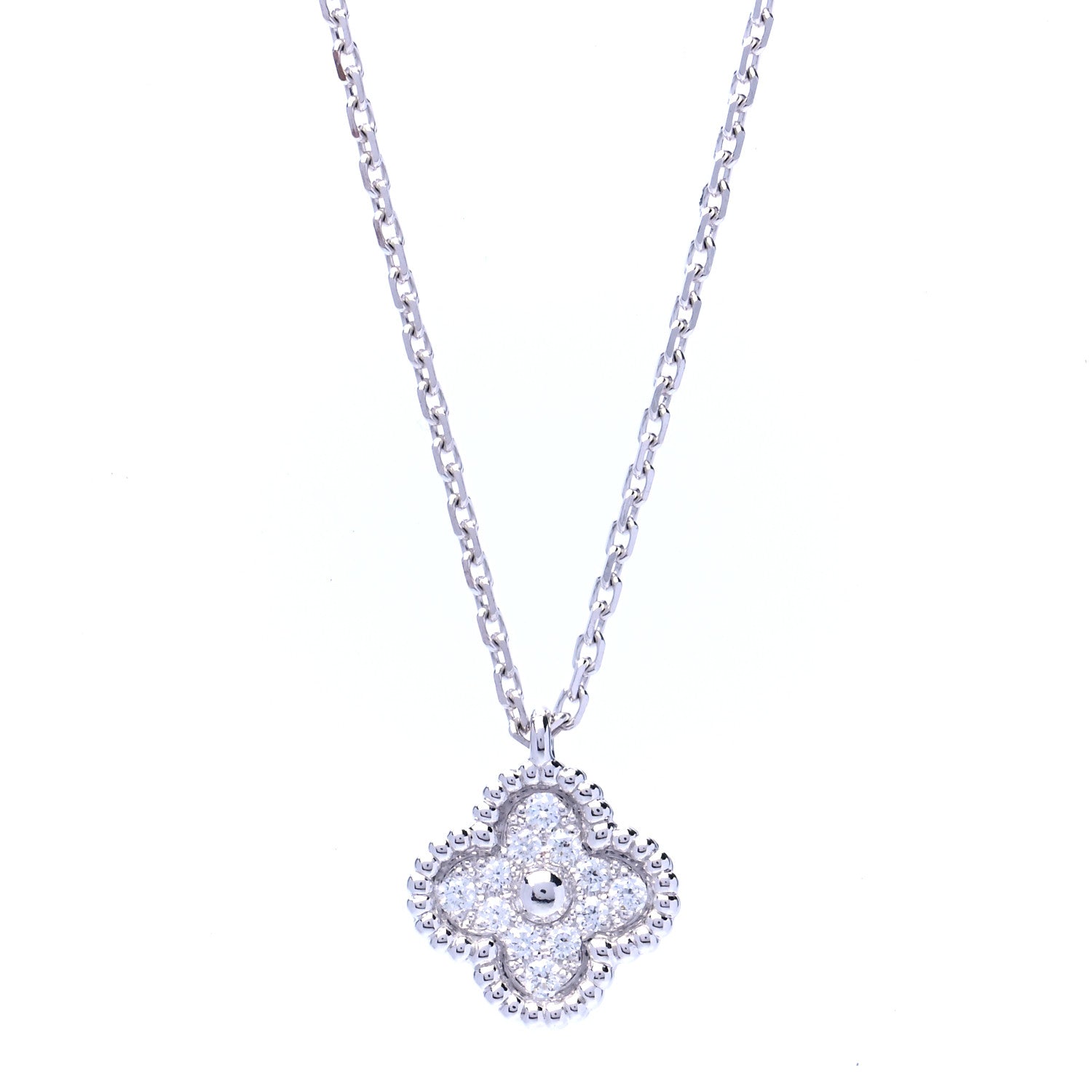 Van Cleef & Arpels 18K White Gold Diamond Sweet Alhambra Pendant Necklace 1 of 7