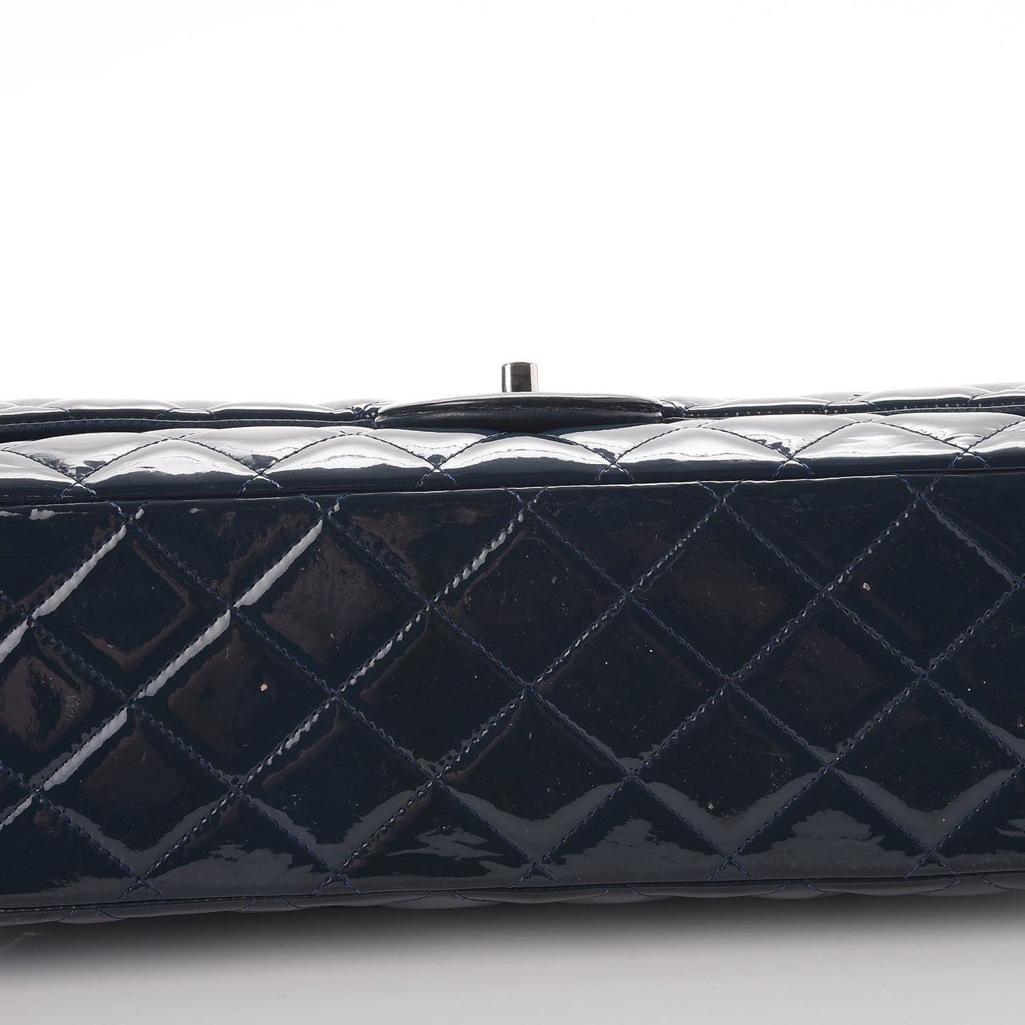 Patent Quilted Maxi Double Flap Navy Blue
