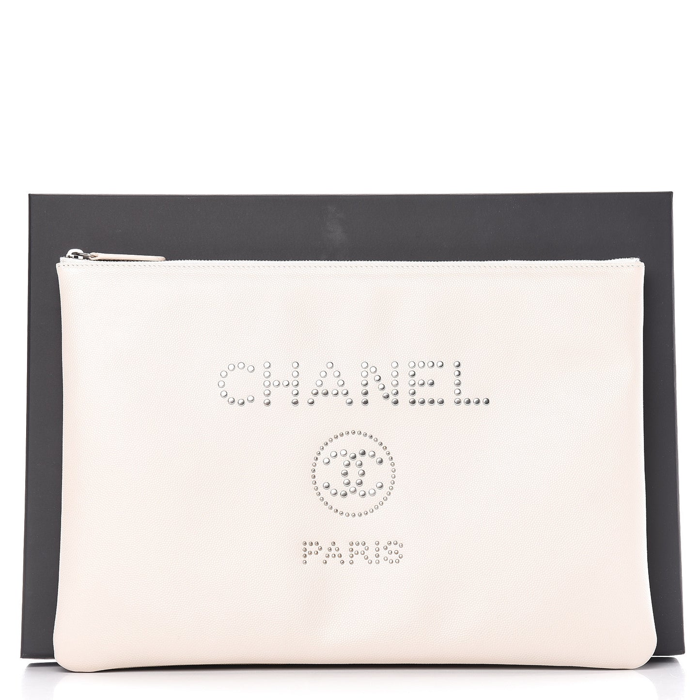 Caviar Studded Large Deauville Pouch Beige