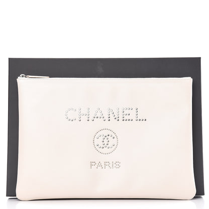Chanel Caviar Studded Large Deauville Pouch Beige 10 of 10