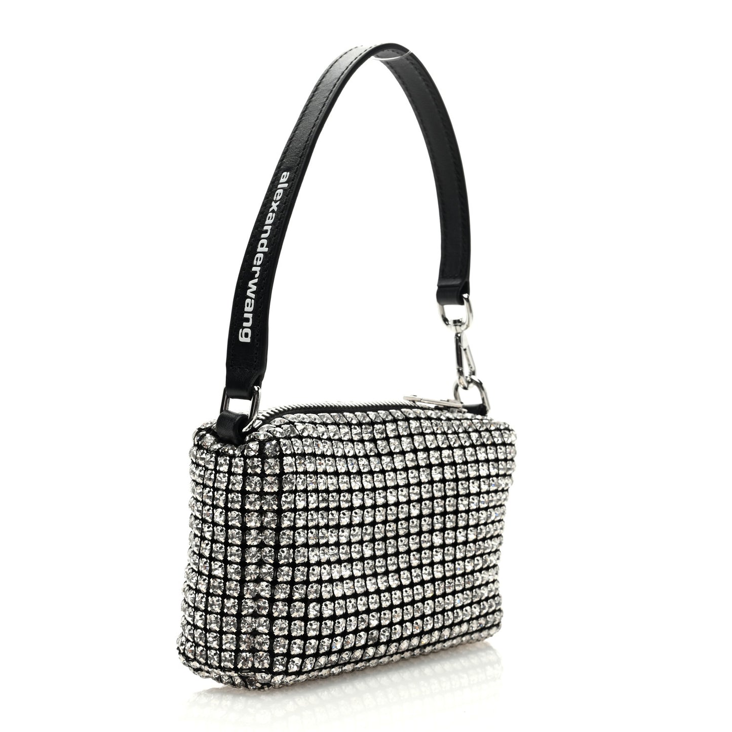 Mesh Crystal Rhinestone Mini Heiress Pouch Black Silver