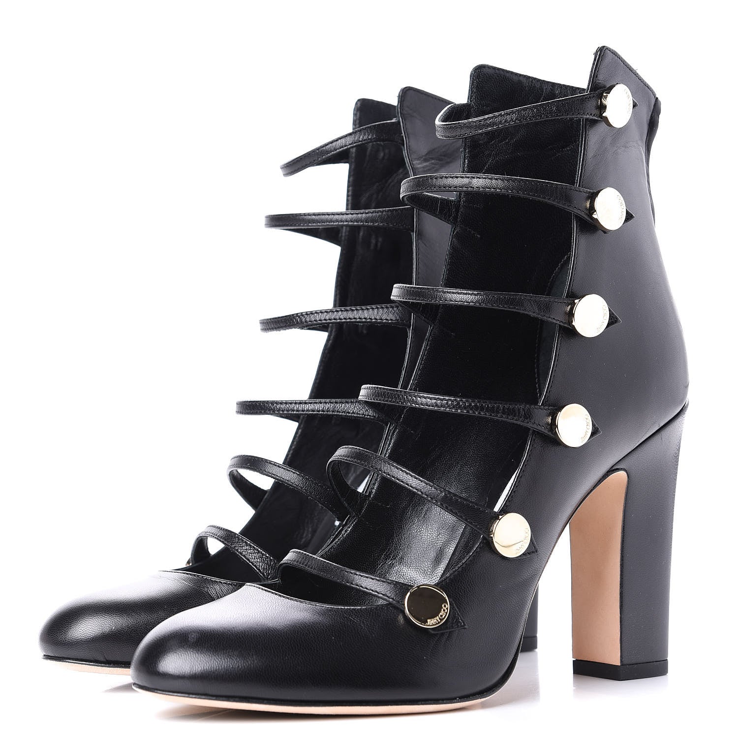 Jimmy Choo Kid Leather Venice Button Caged Ankle Boots 39 Black 3 of 10