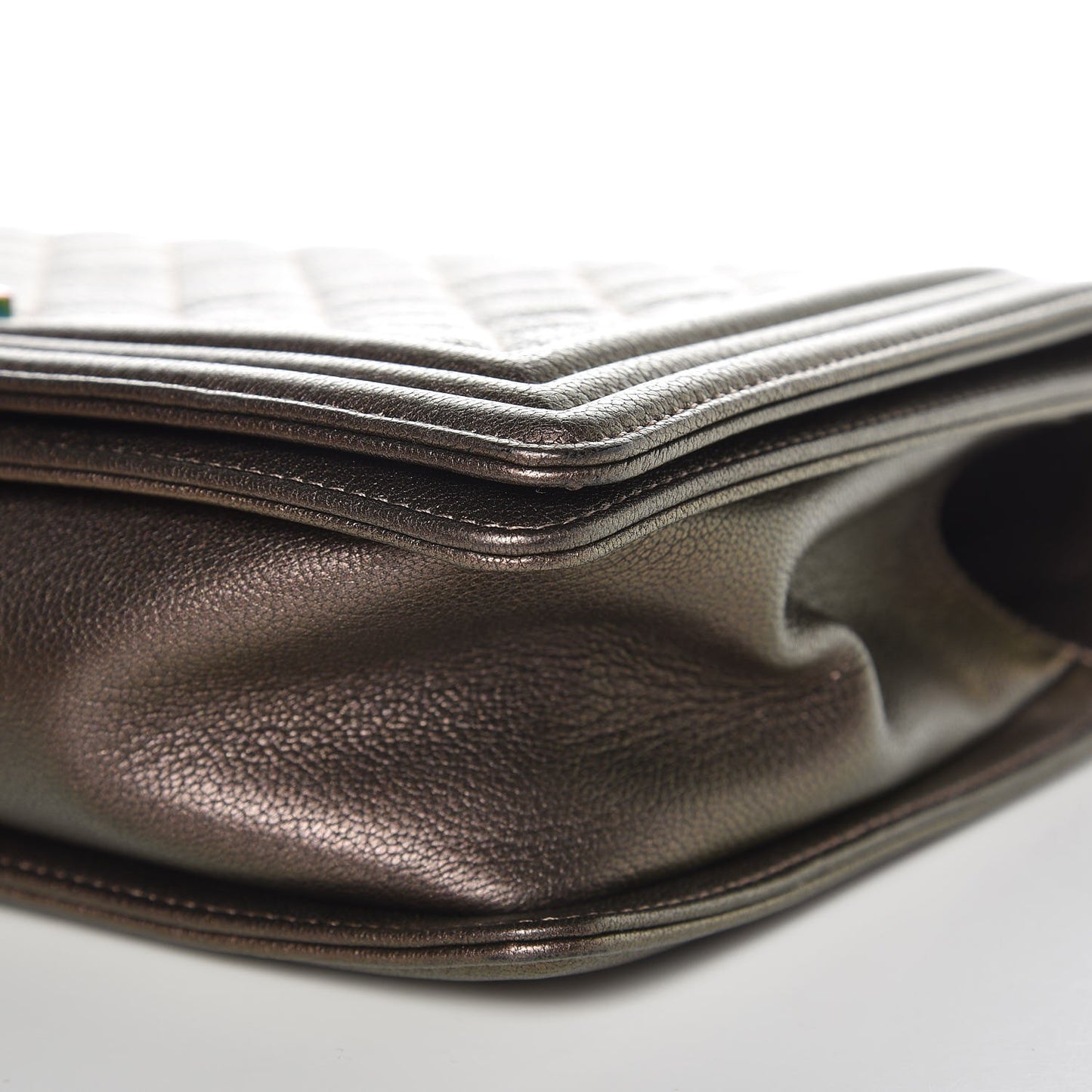 Iridescent Goatskin Quilted New Medium Boy Flap Dark Gold