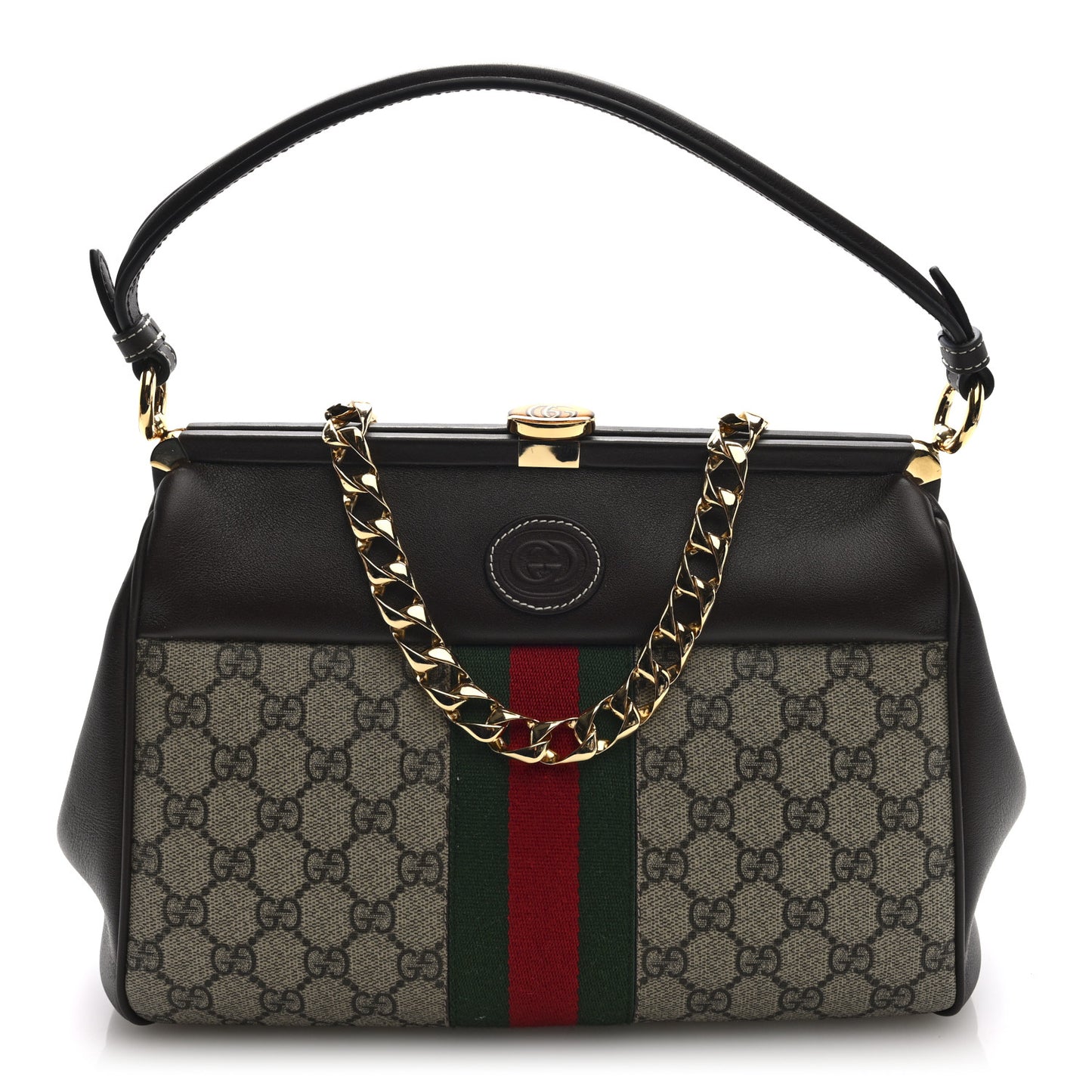 GG Supreme Monogram Koi Calfskin Web Virgo Tote Beige Ebony Chocolate