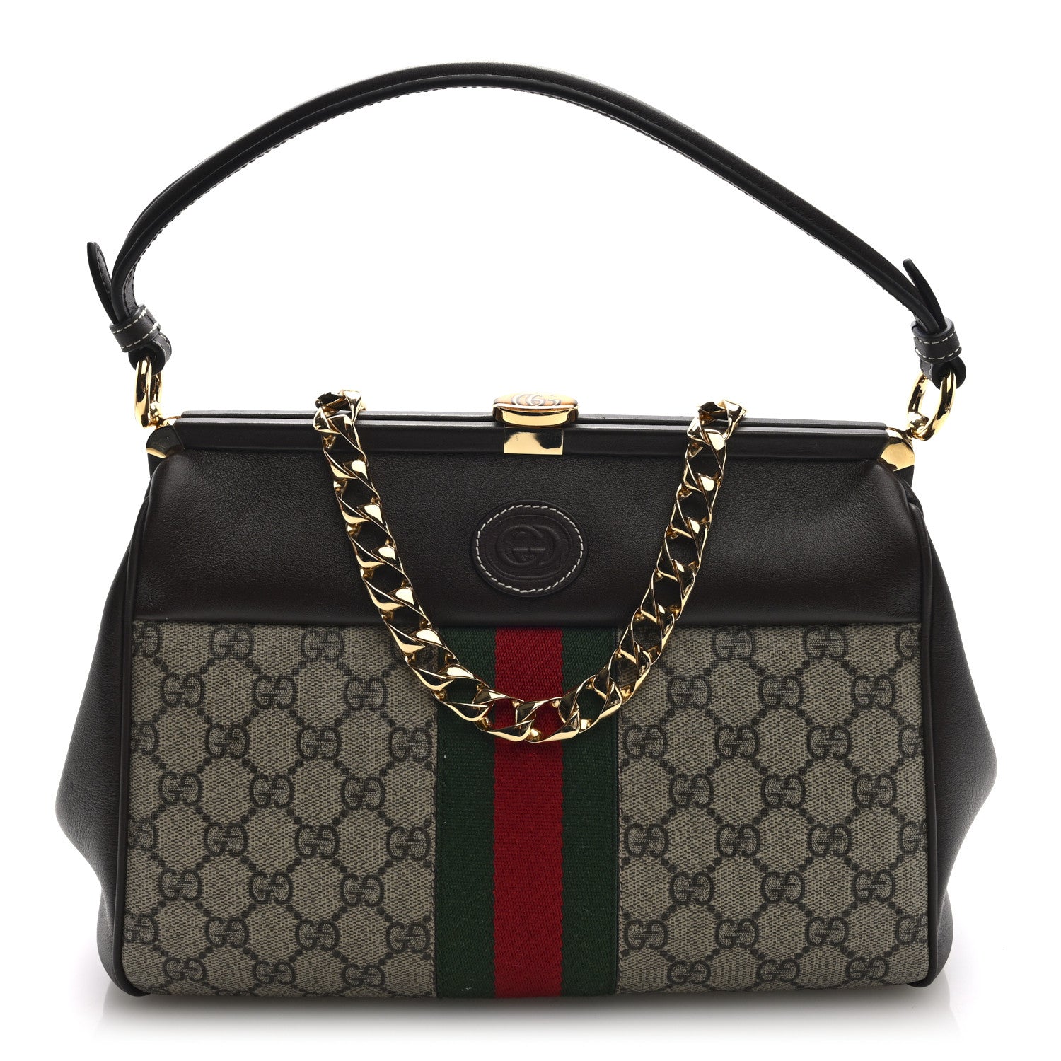 Gucci GG Supreme Monogram Koi Calfskin Web Virgo Tote Beige Ebony Chocolate 1 of 9
