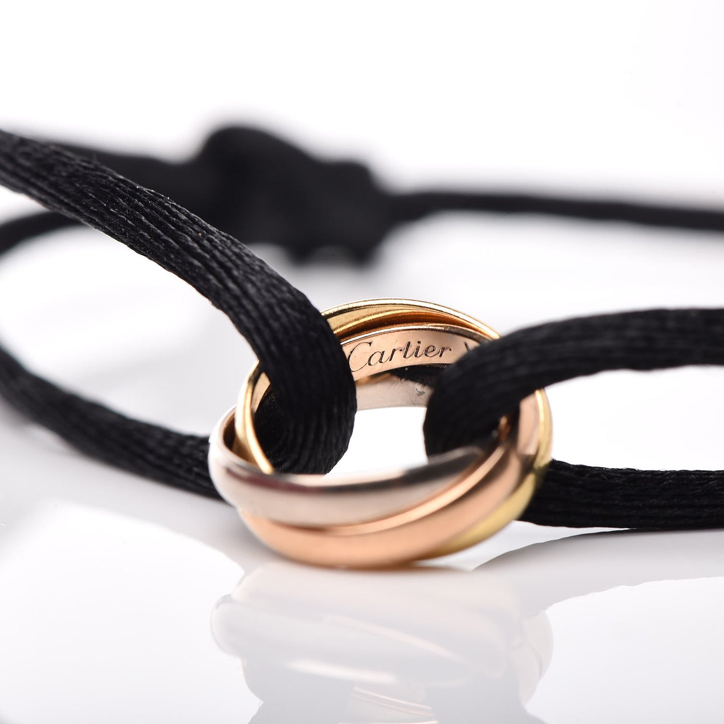 18K Pink Yellow White Gold Trinity Adjustable Cord Bracelet Black
