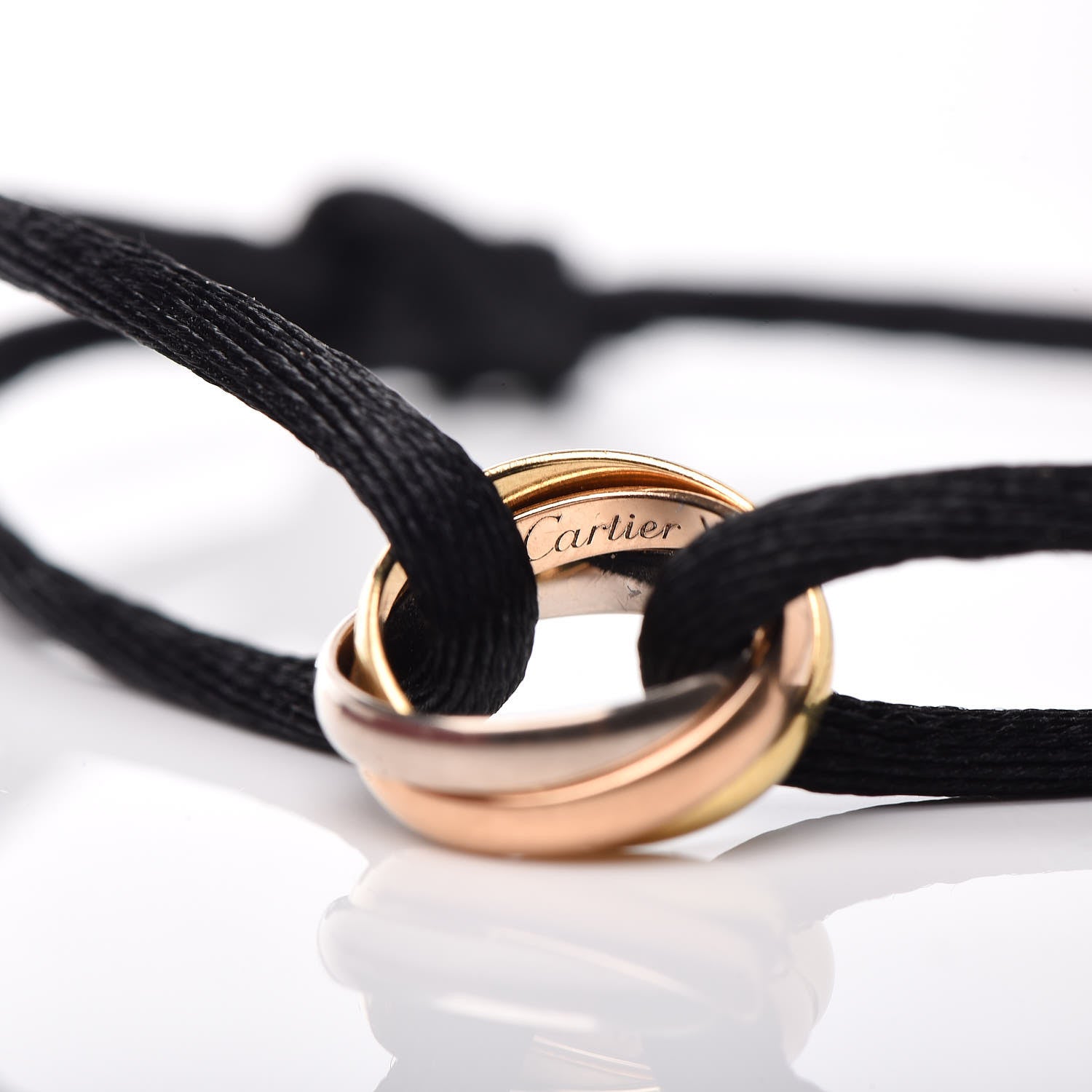 Cartier 18K Pink Yellow White Gold Trinity Adjustable Cord Bracelet Black 5 of 6