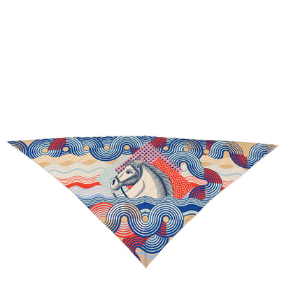 Hermes Cashmere Silk Cheval Vague Giant Pointe Triangle Scarf Bleu Rouge Rose 1 of 6