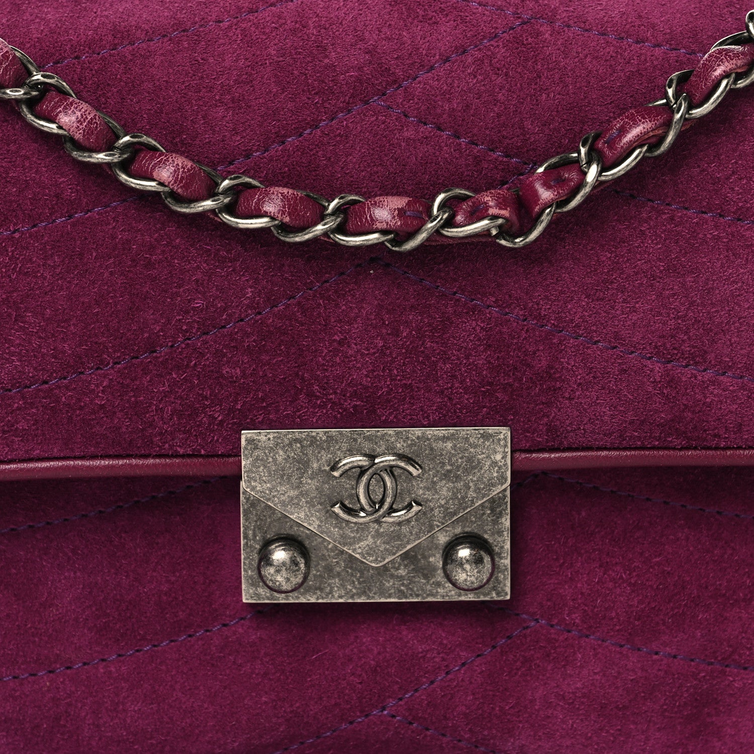 Chanel Suede Lambskin Scallop Quilted Medium Pagoda Flap Purple 8 of 12