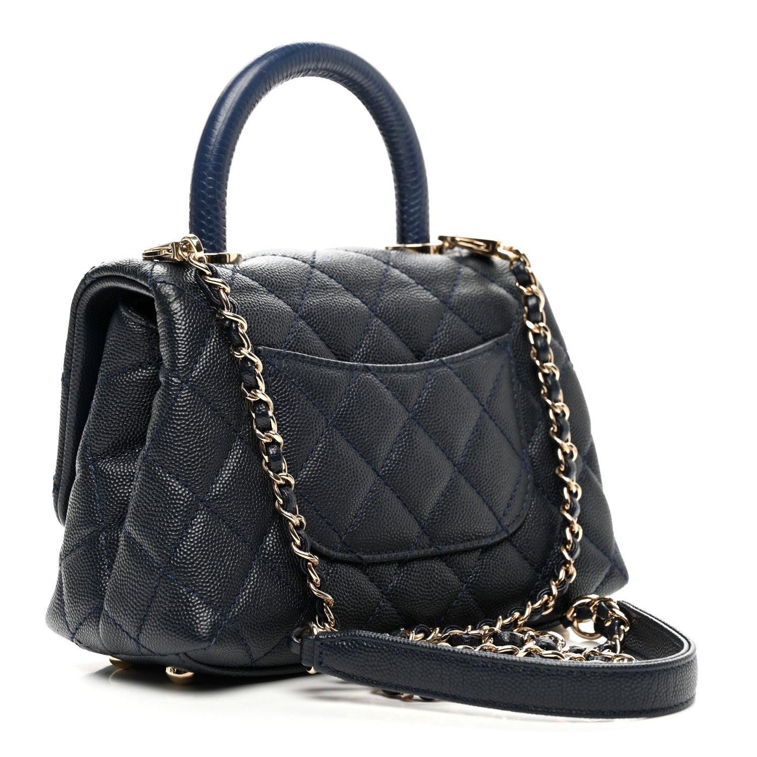 Chanel Caviar Lizard Embossed Quilted Extra Mini Coco Handle Flap Navy 3 of 10