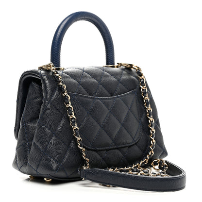 Chanel Caviar Lizard Embossed Quilted Extra Mini Coco Handle Flap Navy 3 of 10