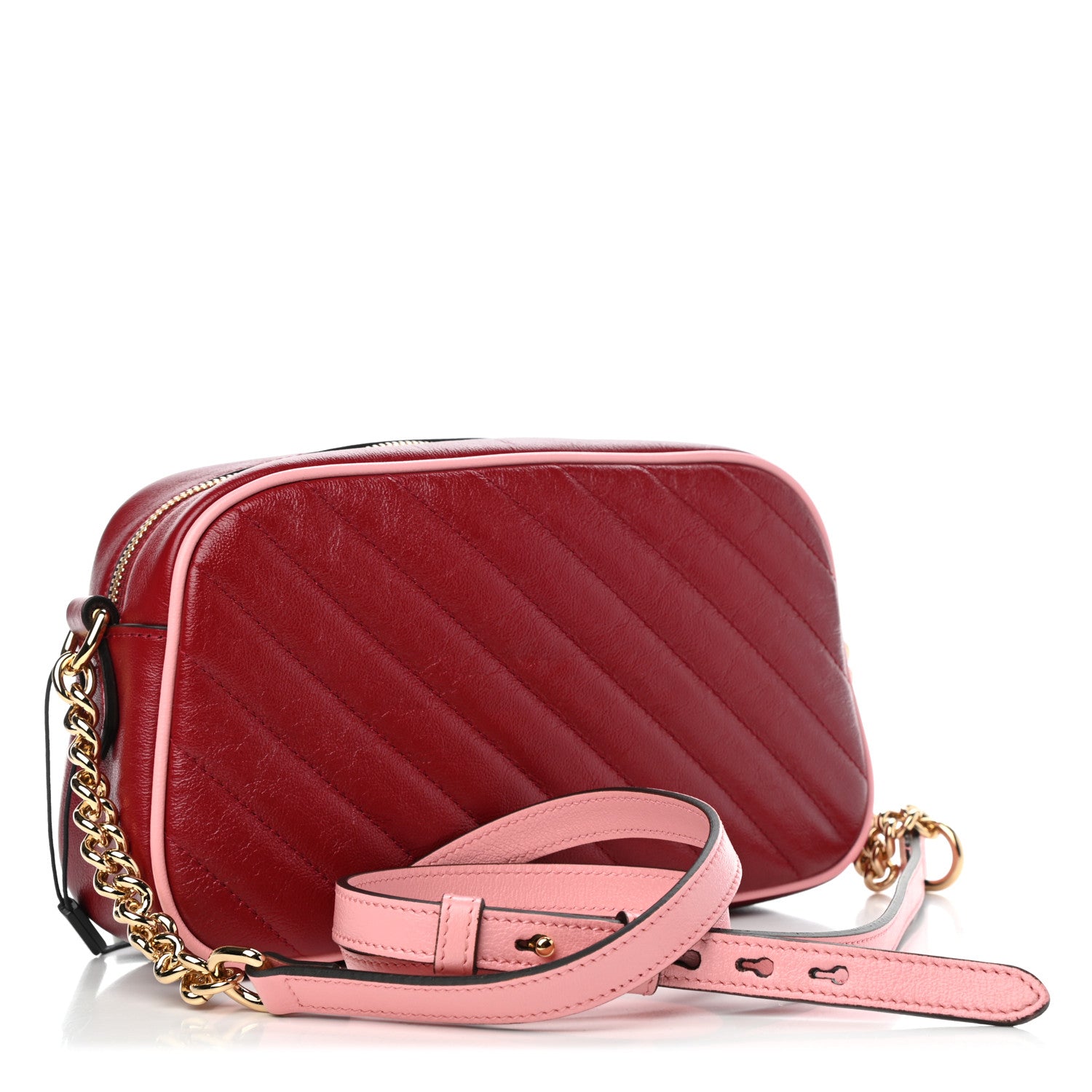 Gucci Azalea Calfskin Enamel Matelasse Diagonal Small Torchon GG Marmont Chain Shoulder Bag New Cherry Red Wild Rose 2 of 6